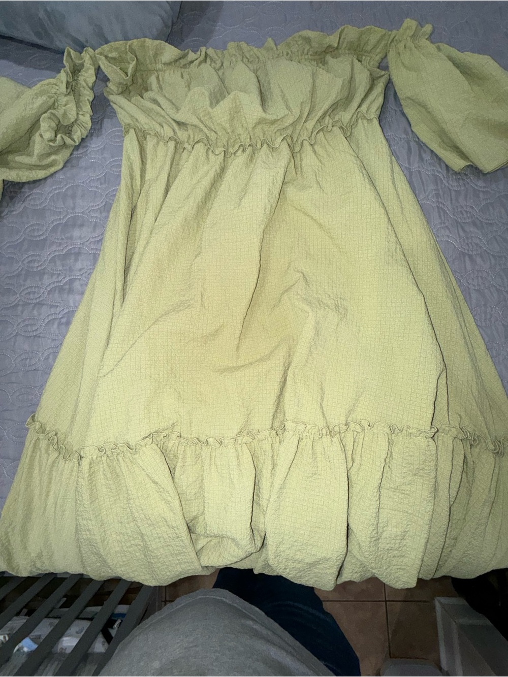 Off-Shoulder Maternity Dress - Light Green